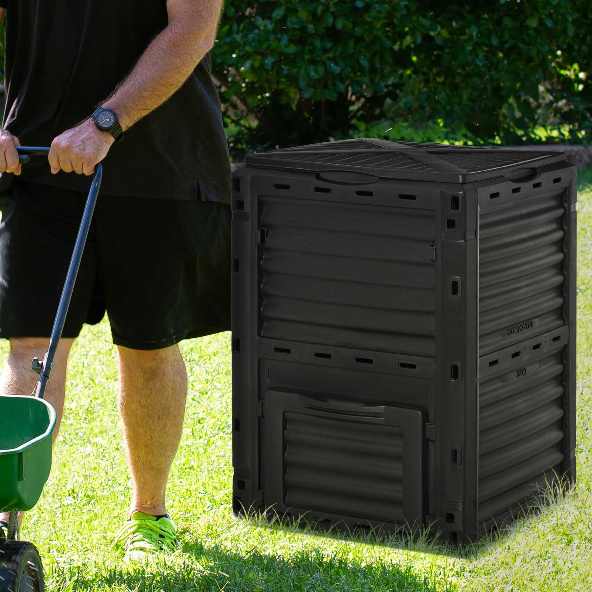 Outsunny Garden Compost Bin 80 Gallon Large Outdoor Compost Container, Black