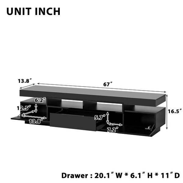 67''W High Gloss TV Stand with RGB LED LightsandStorage Cabinet for 75 Inch TV