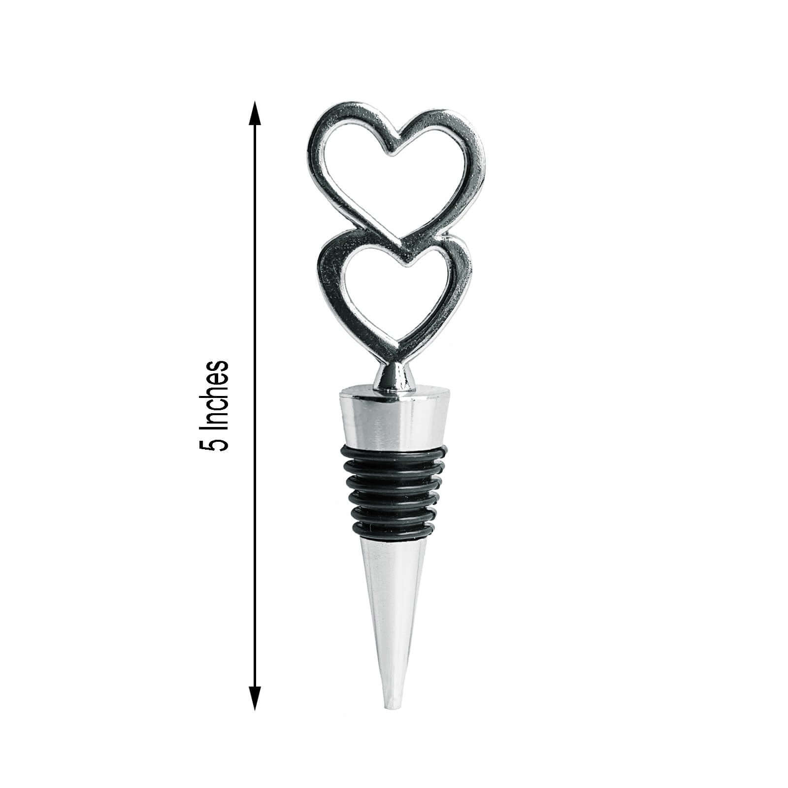 Silver Metal Double Heart Wine Bottle Stopper, Party Favor, Wedding Favor With Velvet Gift Box 5