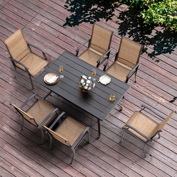 Outdoor Rectangle Powdercoated Iron Dining Table with 1.57'' Umbrella Hole