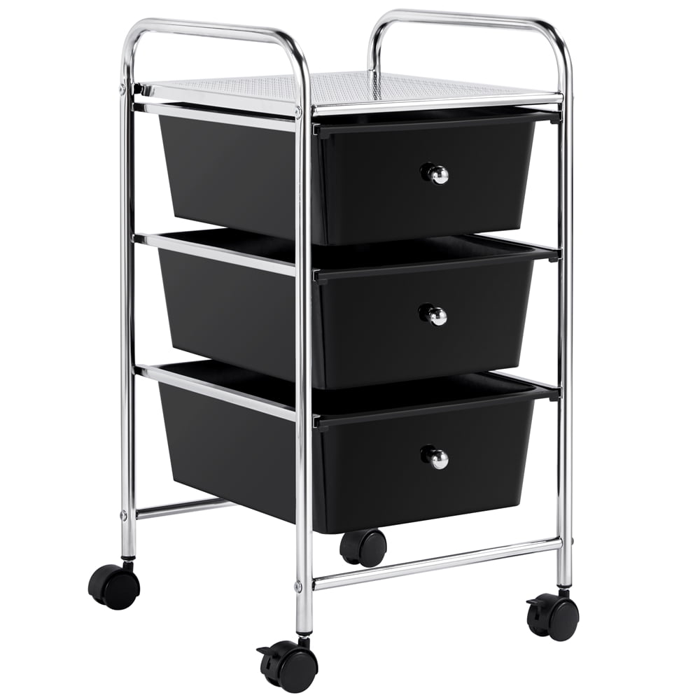 Yaheetech 3 Drawers Rolling Storage Cart Bin Organizer with Metal Frame and Flexible Wheel， Black