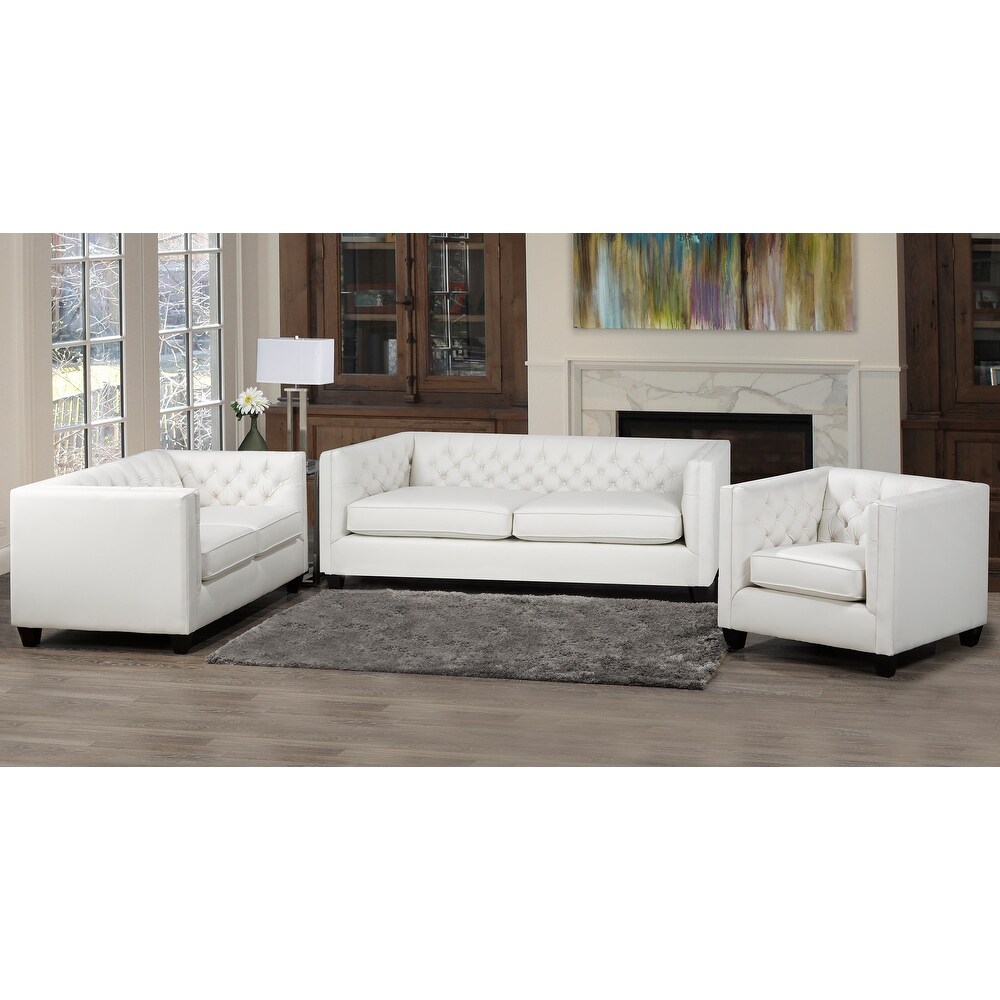 Windsor Top Grain Tufted Leather Sofa  Loveseat and Armchair Set