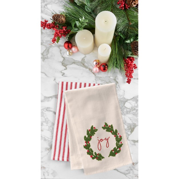 C amp f Home Joy Wreath Flour Sack Embroidered Cotton Kitchen Towel