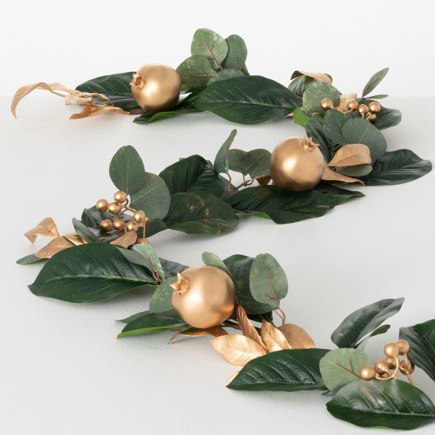 6 x27 l Sullivans Gold Berry Leaf Garland Green Christmas Garland