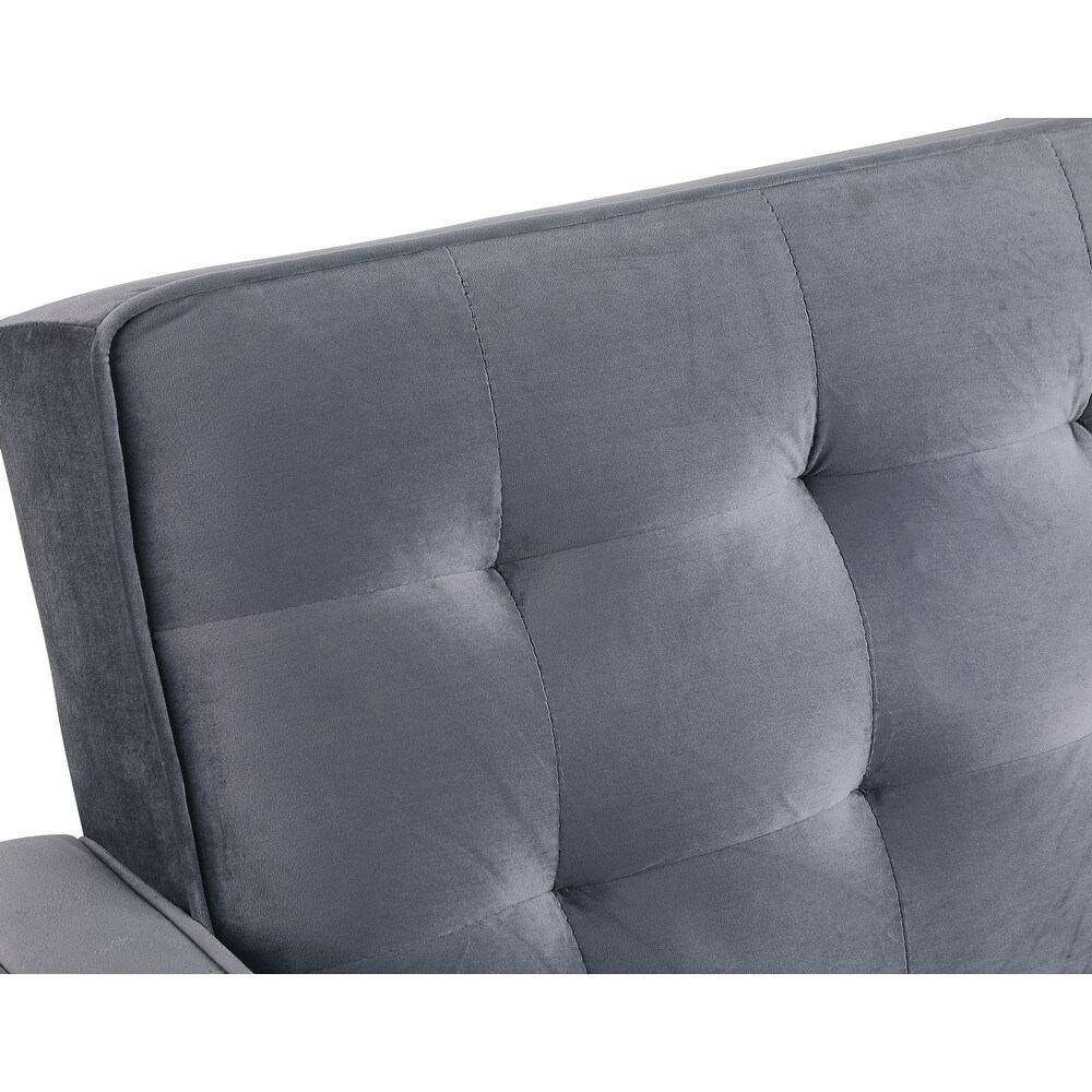 Modern Velvet Upholstered Sofa Bed Adjuastable Reclining Sofa with Split Tufted Back and Wooden Legs