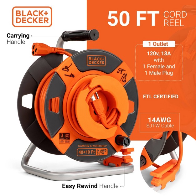 Black decker 50 x27 Garden Cord Reel 14awg 4 Outlets