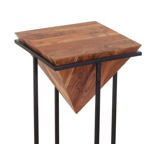 Brown and Black 26 Inch Pyramid Shape Wooden Side Table