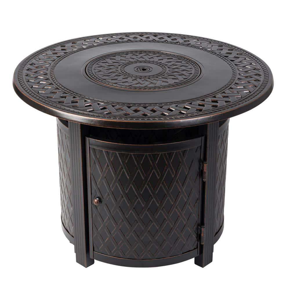 Fire Sense Wagner 33 in x 24 in Round Aluminum Propane Fire Pit Table in Antique Bronze