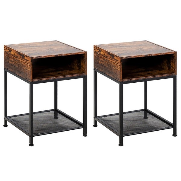 Costway Set of 2 Industrial Nightstand End Side Table W/ Compartment and - See Details