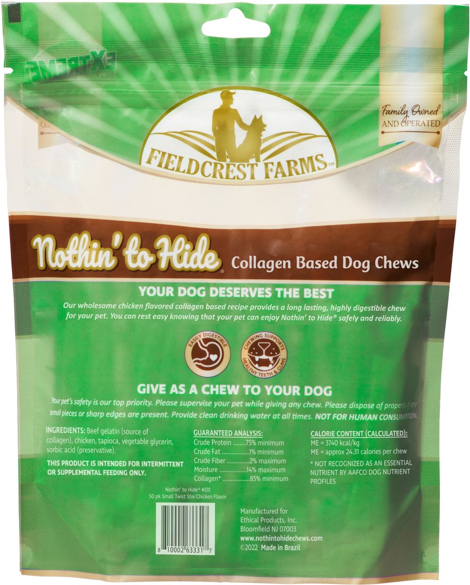 Fieldcrest Farms Nothin To Hide Twist Stix Chicken Dog Treats， 50 count