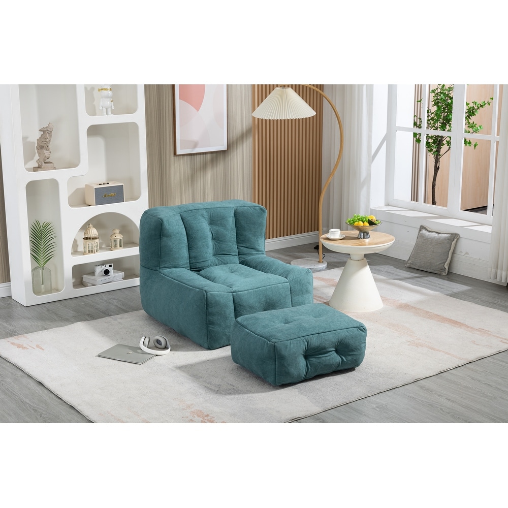 Lazy Sofa Chair  Fluffy Bean Bag Chair with Ottoman for Living Room