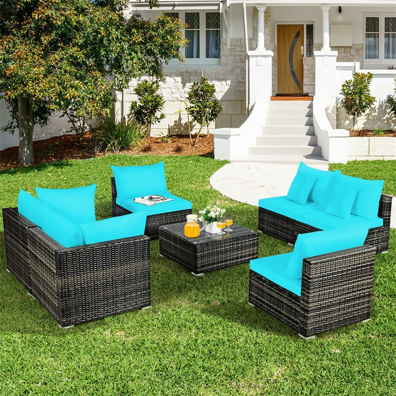 7 Pcs Rattan Patio Sectional Couch Set Outdoor Wicker Furniture Set with Cushions & Coffee Table