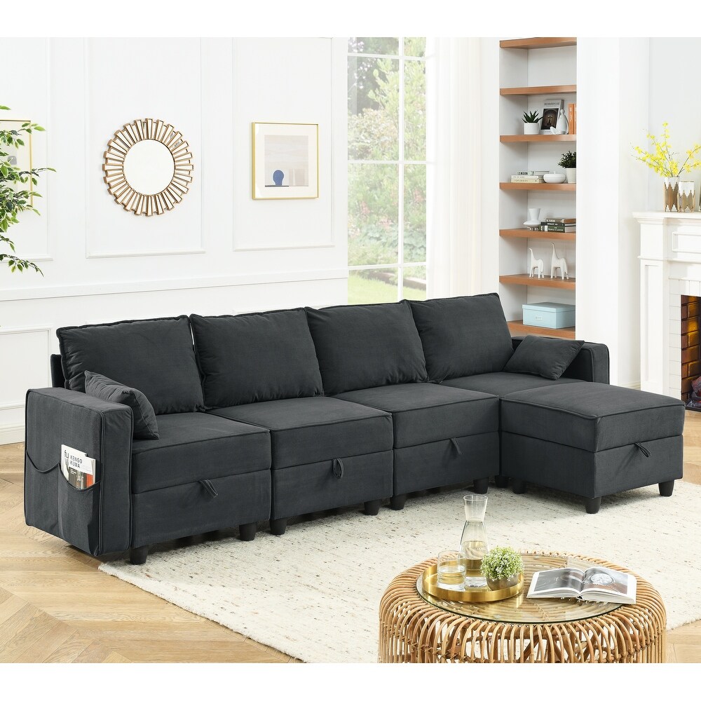 High End Modular Chesterfield Sofa Set  Built in Storage Sofa Corduroy Velvet Sleeper Couch W/Ottoman  for Living Room  Bedroom