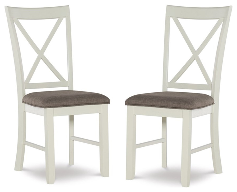 Bowery Hill Wood Set of Two Dining Side Chairs in Vanilla White   Farmhouse   Dining Chairs   by Homesquare  Houzz