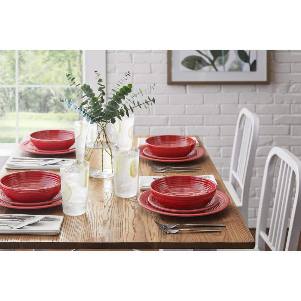 StyleWell Taryn Melamine Dinnerware Set in Ribbed Chili Red (Service for 4) FF58SETCHI