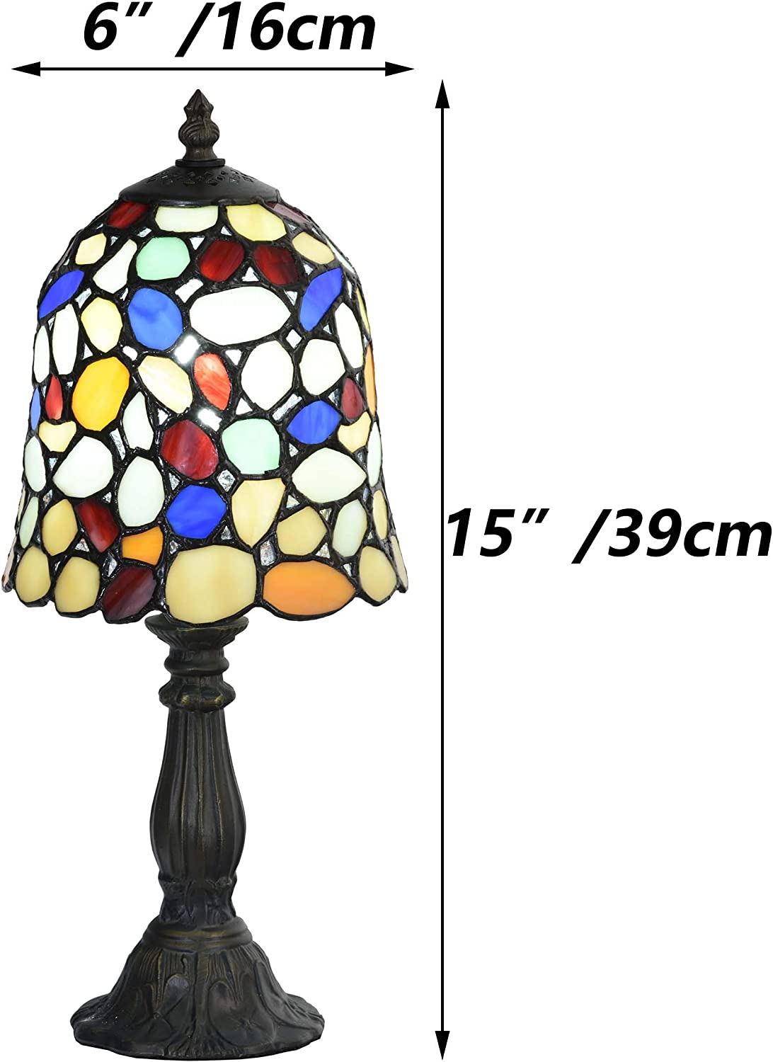 SHADY L10729 Colored Cobblestone Tiffany Style Stained Glass Table Lamp with 6-inch Wide Lampshade  Multi-Colored  15 inch Tall