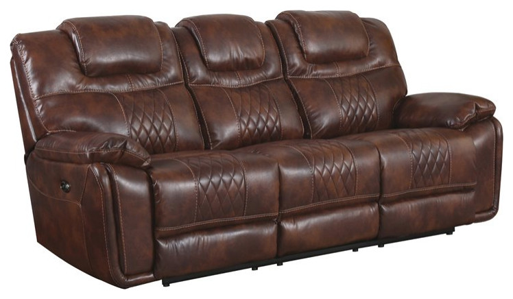 Sunset Trading Diamond Power Faux Leather Dual Reclining Sofa in Brown   Contemporary   Sofas   by GwG Outlet  Houzz