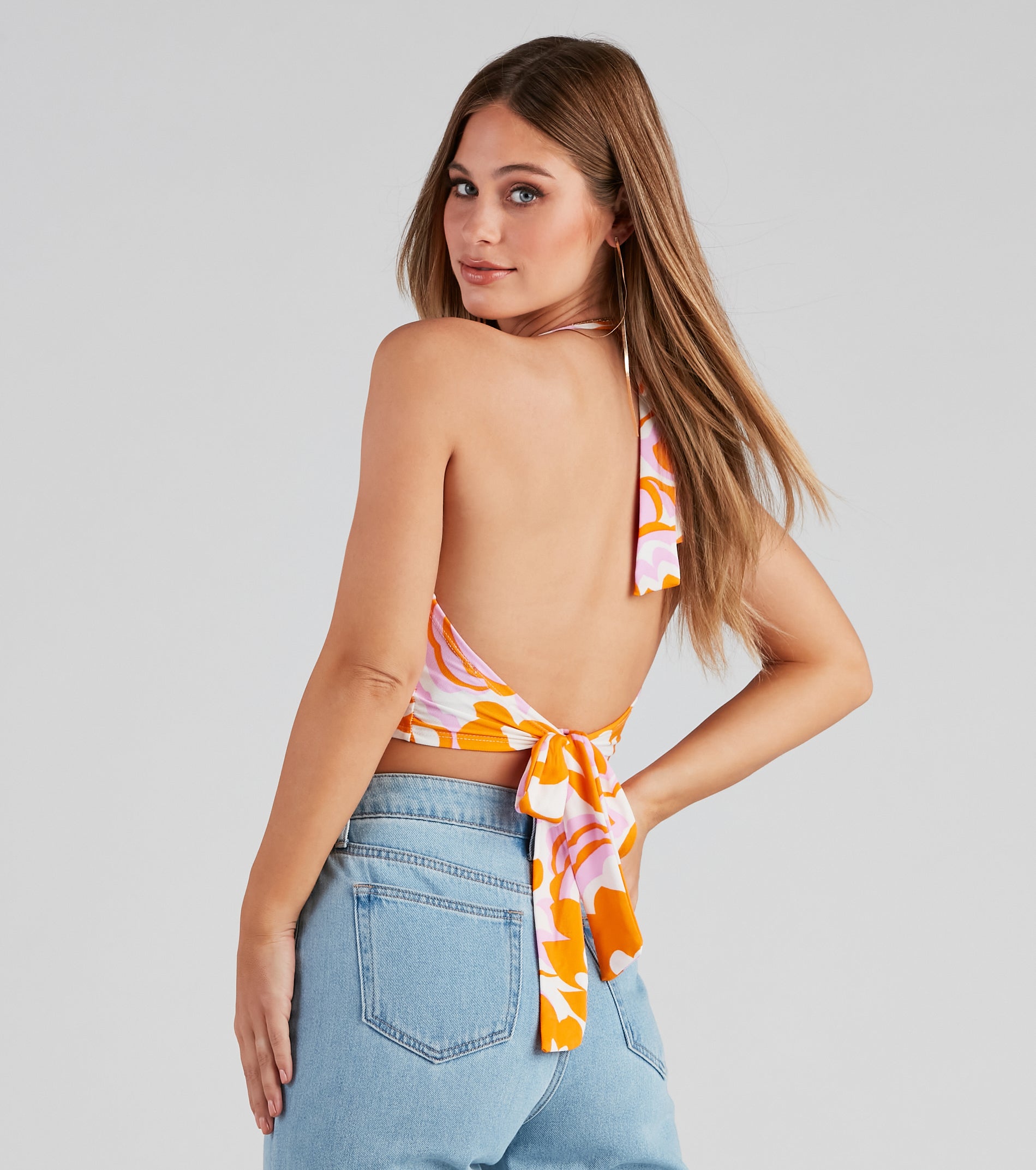 Retro Fab Floral Halter Crop Top