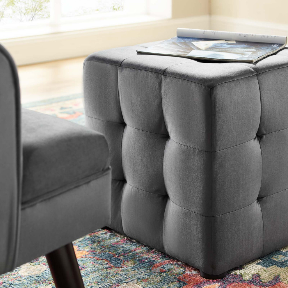 Modern Designer Lounge Accent Chair Ottoman  Velvet Fabric  Grey Gray   Contemporary   Footstools And Ottomans   by House Bound  Houzz