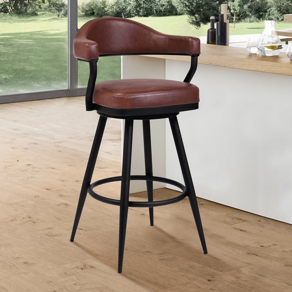 Justin Swivel Counter or Bar Stool in Faux Leather and Metal