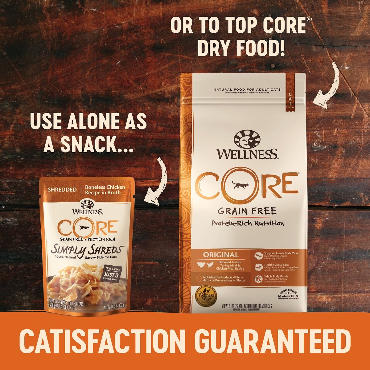 Wellness CORE Simply Shreds Grain-Free Wild Salmon and Tuna Wet Cat Food Topper