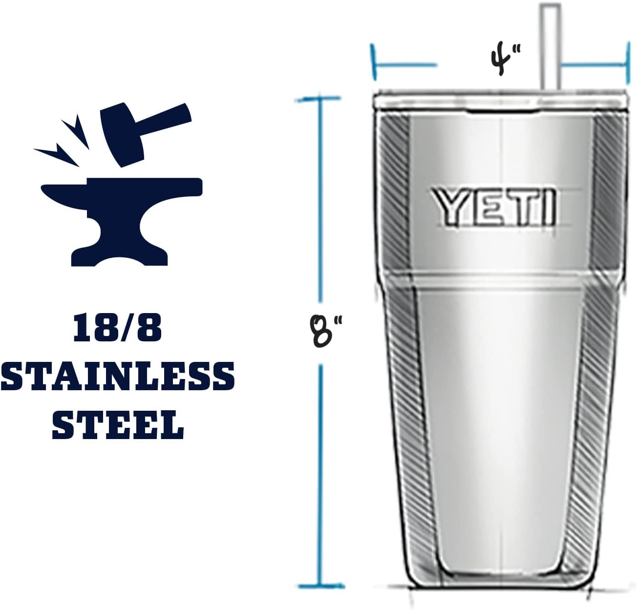 YETI Rambler 26 oz Straw Cup， Vacuum Insulated， Stainless Steel with Straw Lid， Seafoam