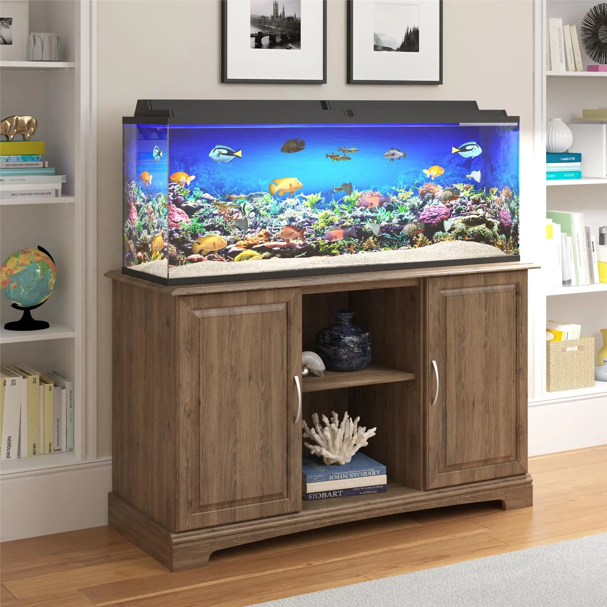 Ameriwood Home Alta Vista 50 - 75 Gallon Aquarium Stand， Rustic Oak