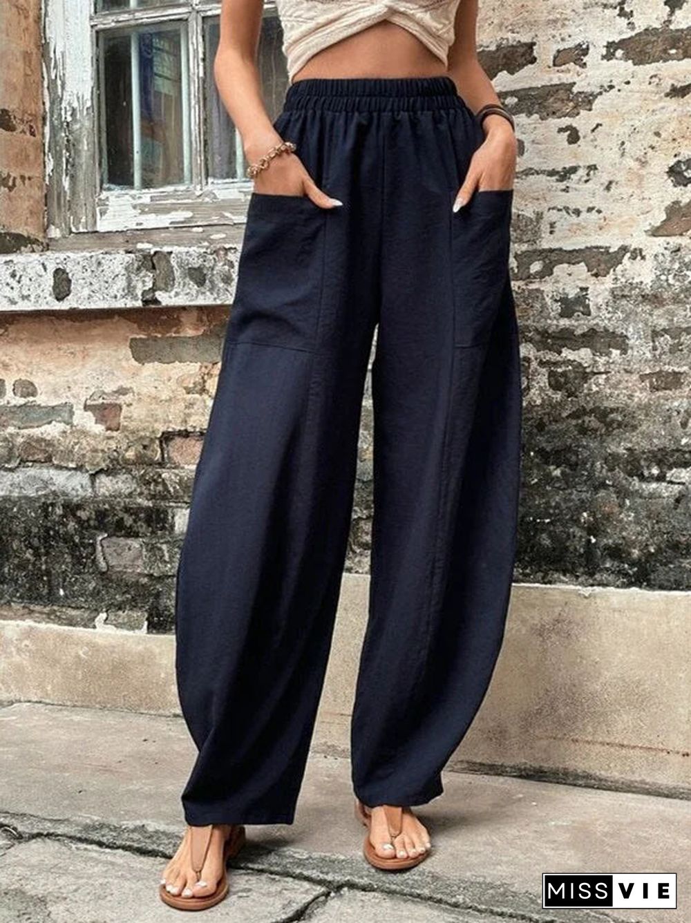 Women's Pocket Casual Pants Elastic Trousers