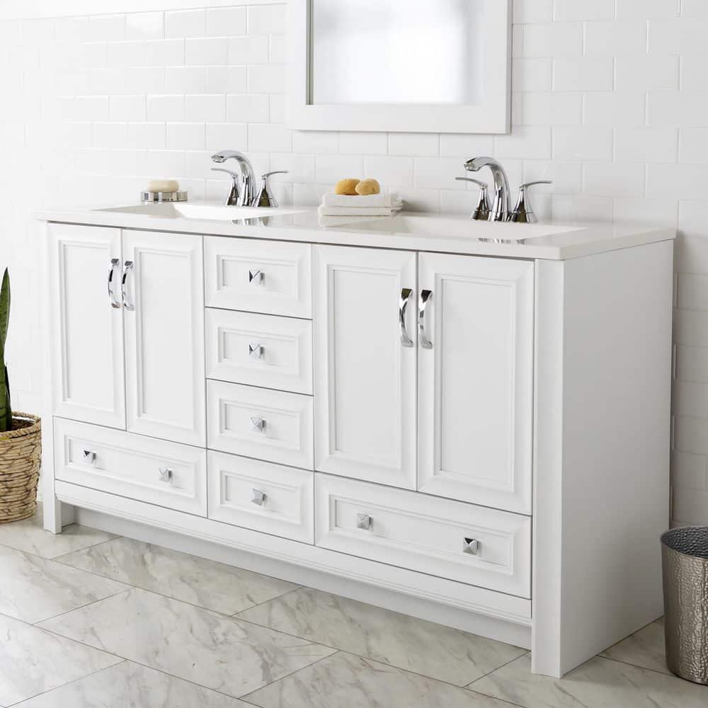 Glacier Bay Candlesby 6025 in W x 1875 in D Bath Vanity in White with Cultured Marble Vanity Top in White with 2 Sinks