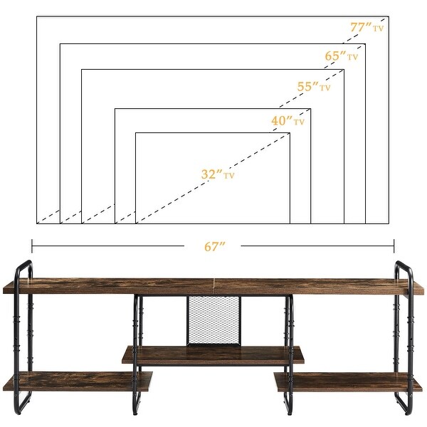 VECELO Industrial TV Stand for TV up to 71 inch，Entertainment Center TV Console Table