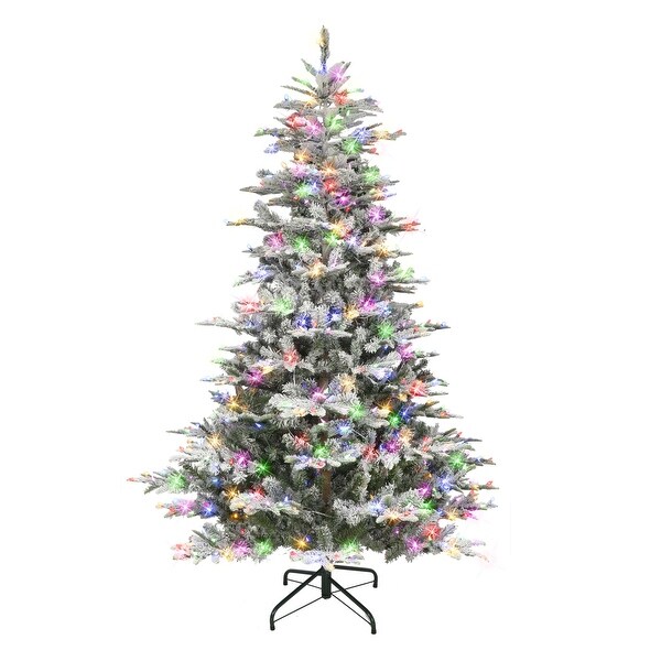 Puleo International 7.5 ft. Prelit ColorSelect Flocked Aspen Fir Tree