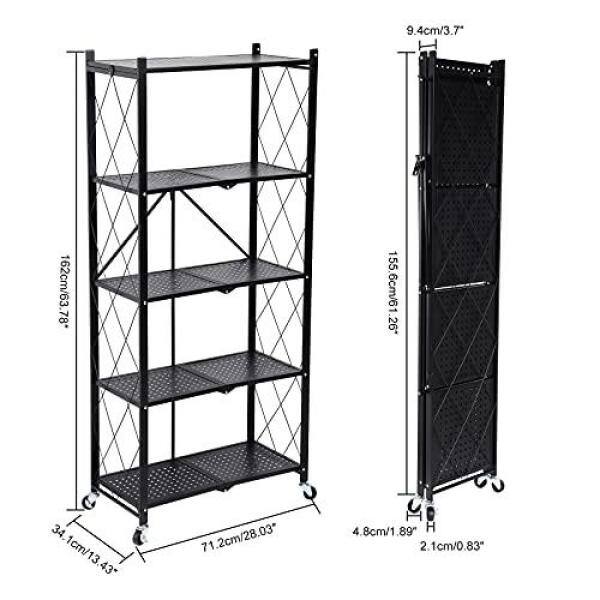 ZACHVO Black 5-Tier Boltless Welded Folding Metal Garage Storage Shelving (28 in. W x 64 in. H x 13.43 in. D) HDB09CCM1FT6DM