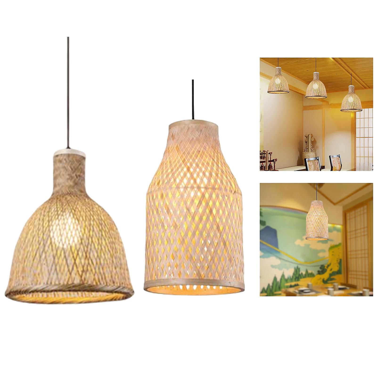 2x Bamboo Pendant Light Hanging Chandelier Lamp For Cafe Bar Bedroom Decor