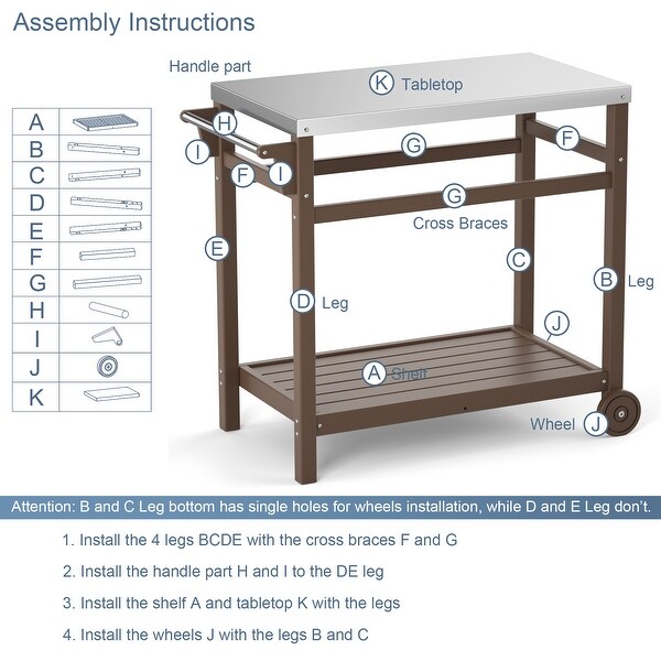 Outdoor Prep Cart Dining Table for Pizza Oven，Patio Grilling Backyard BBQ Grill