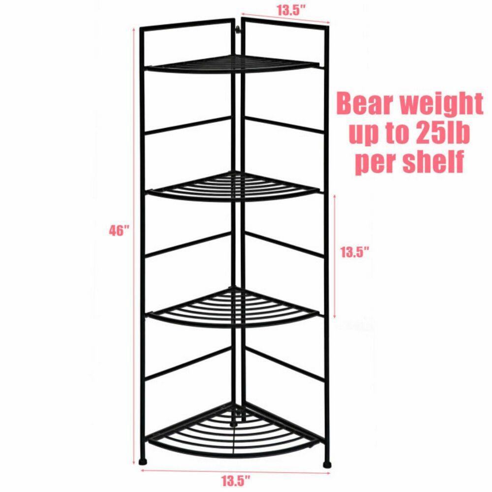 Alpulon Indoor/Outdoor Folding Black Metal Shelf Plant Stand Storage Open Shelf Corner Display Rack (4-Tier) ZMWV538