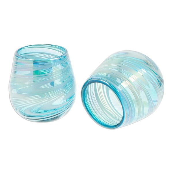 Novica Handmade Waves Of Sophistication Handblown Recycled Glass Stemless Wine Glasses (Pair)