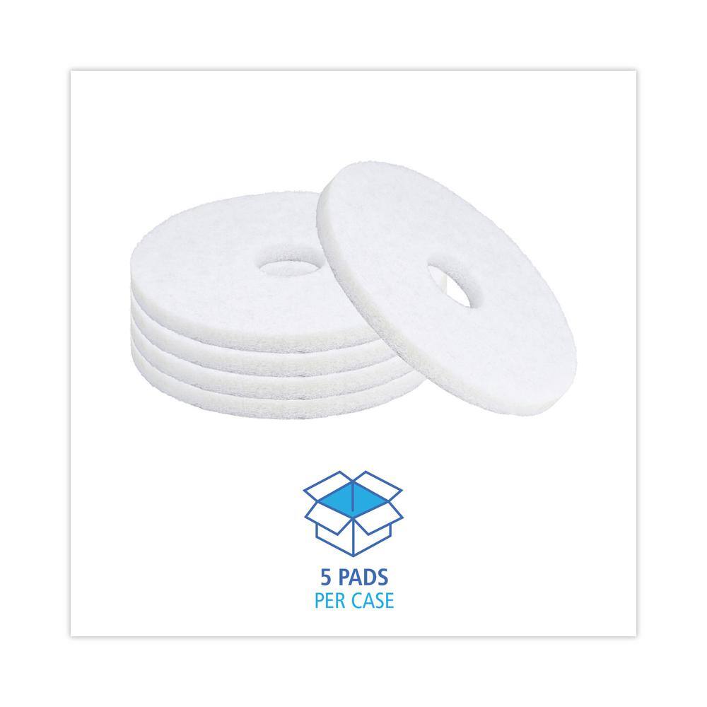 Boardwalk 14in. Diameter White Polishing Floor Pads (5-Pack) BWK4014WHI