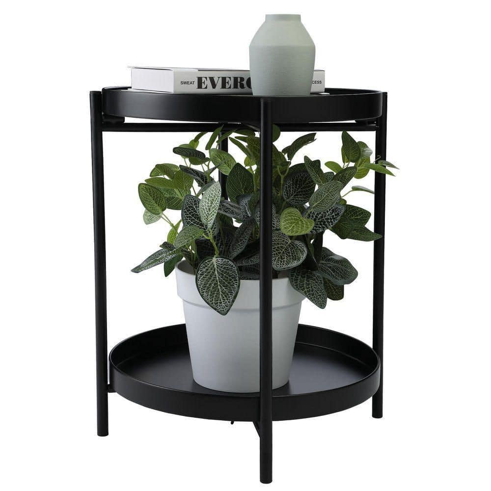 JAXPETY 19.5 in. Black Metal Plant Stand Indoor/Outdoor (2-Tier) HG61B0996