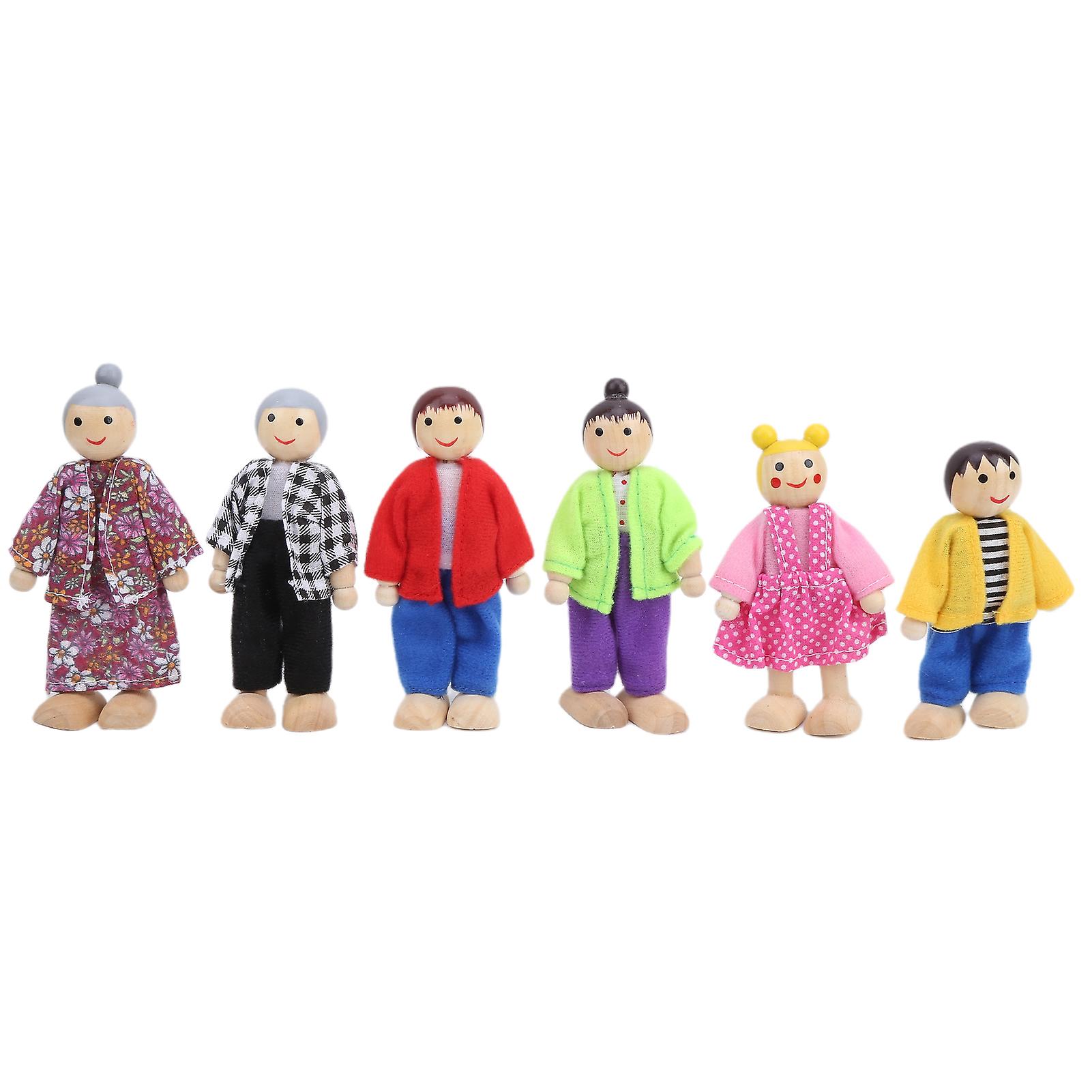 Family Doll Figures Pine Miniature People Toy Set Ornament Educational Dollhouse Accessory#3