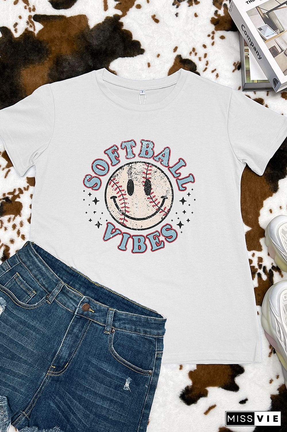 Softball Smiley Face Graphic Tee Wholesale