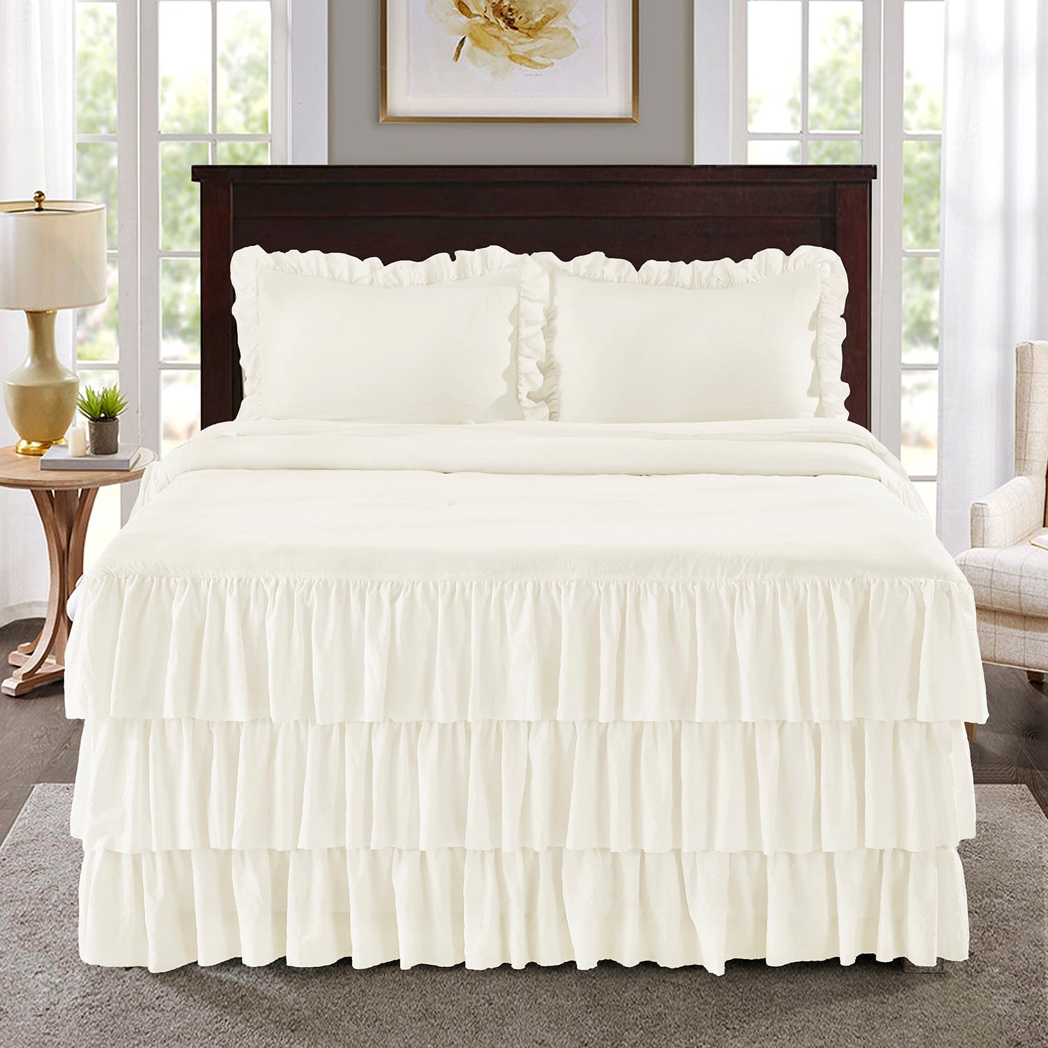 Ruffle Skirt Bedspread Three Layers Design Chic Style Bedding Set