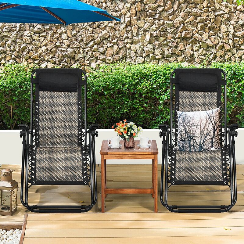 2 Pieces Folding Patio Rattan Zero Gravity Lounge Chair