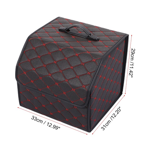 Unique Bargains Pu Leather Car Storage Bag Trunk Organiser Waterproof Foldable Boot Bag With Handle For Truck Suv Red Stitches Black