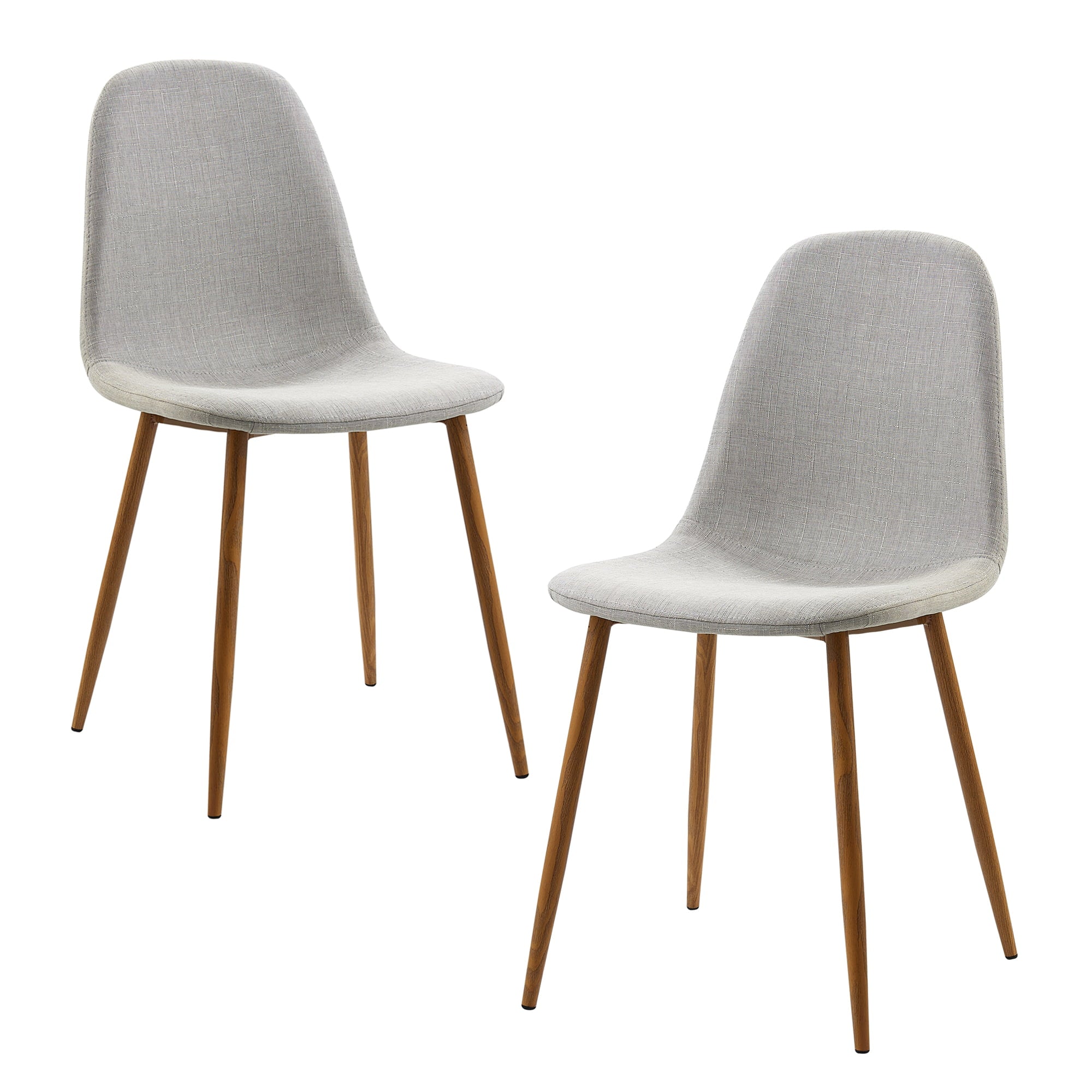 Teamson Home Minimalista Fabric Dining Chair with Wood Grain Metal Legs, Set of 2, Light Gray/Natural