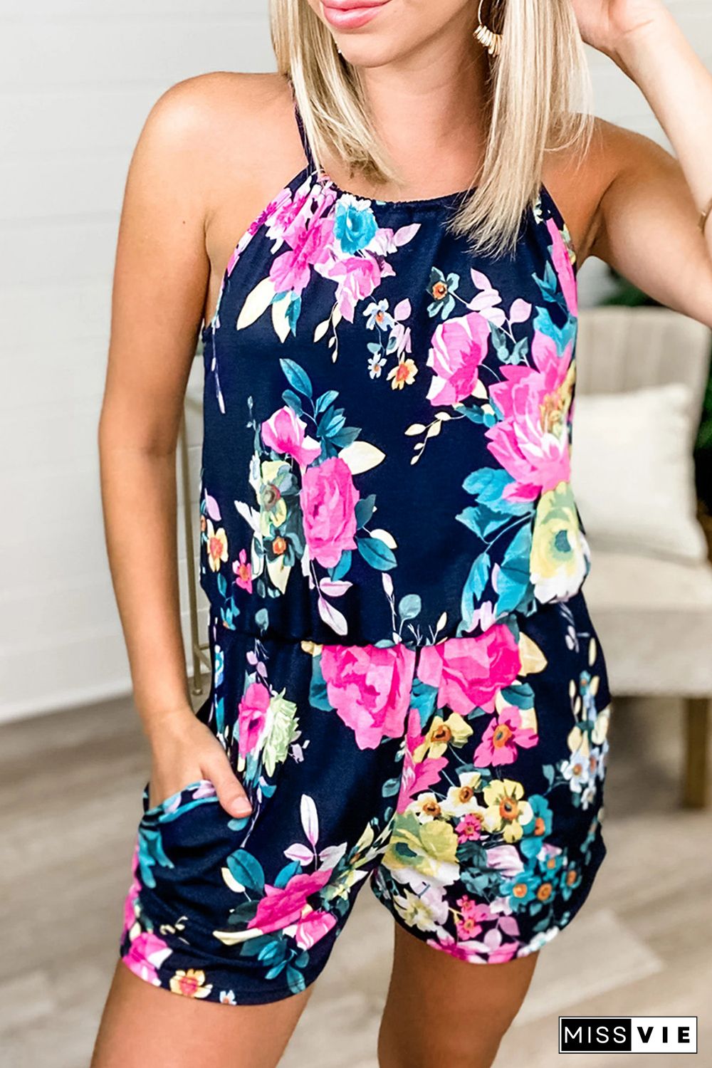 Floral Print Halter Romper