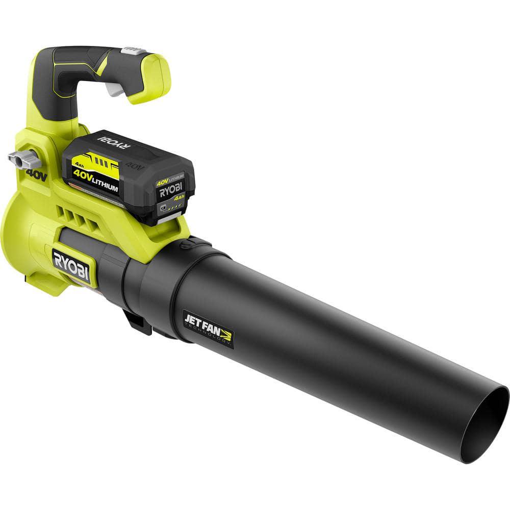 RYOBI 40V 110 MPH 525 CFM Cordless Battery VariableSpeed Jet Fan Leaf Blower with 40 Ah Battery and Charger