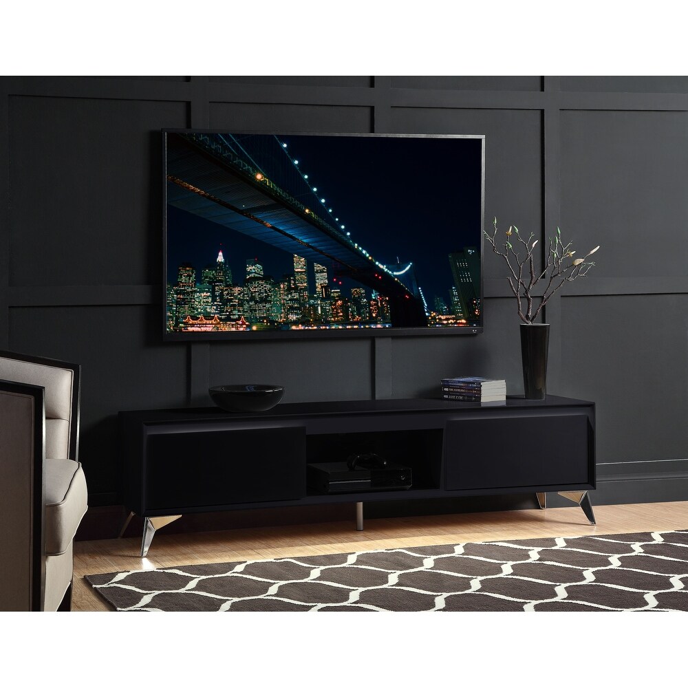 Aoolive Wooden TV Stand for Living Room  Gray   Chrome Finish