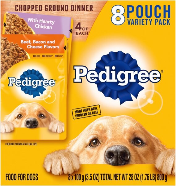 Pedigree Chopped Dinner Variety Pack Adult Wet Dog Food， 3.5-oz pouch， case of 8