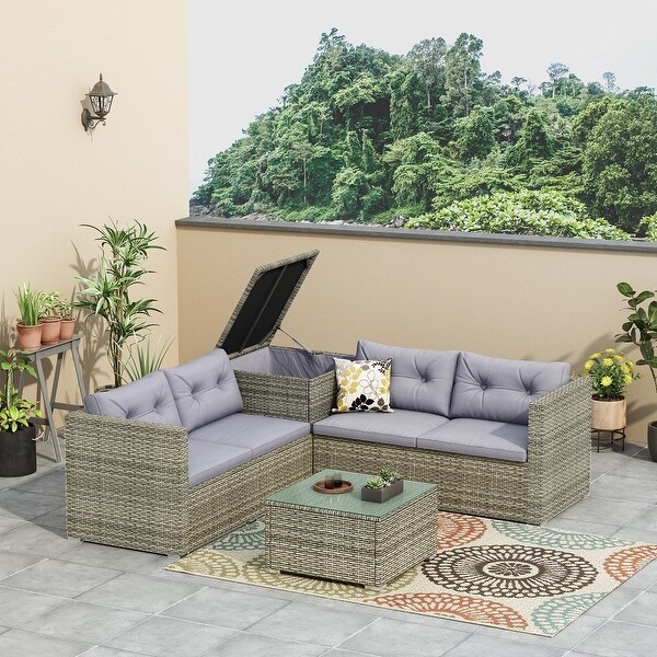 4 Piece Patio Sectional Wicker Rattan Outdoor Furniture Sofa Set