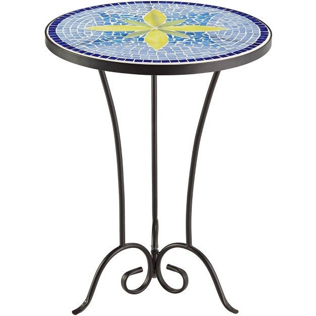 Wide Blue Yellow Mosaic Tabletop For Front Porch Patio Home House